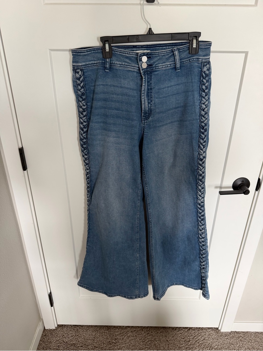 Braided Side Seam Wide-Leg Jeans - Blue